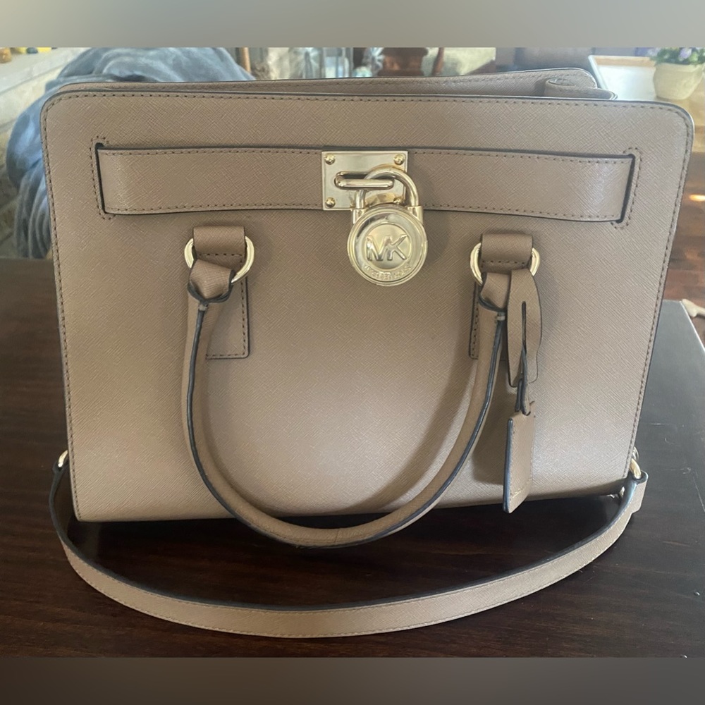 Michael Kors Tan Structured Satchel with Gold Hardware